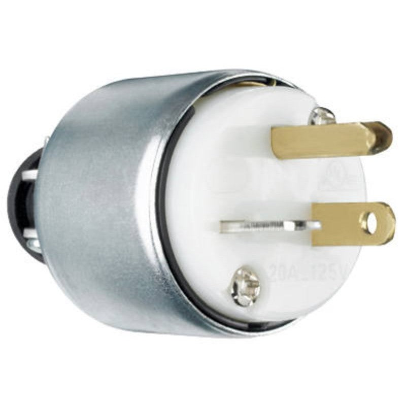 Legrand PS520PACC20 Armored Plug, 2 -Pole, 20 A, 125 V, NEMA: NEMA 5-20P, White
