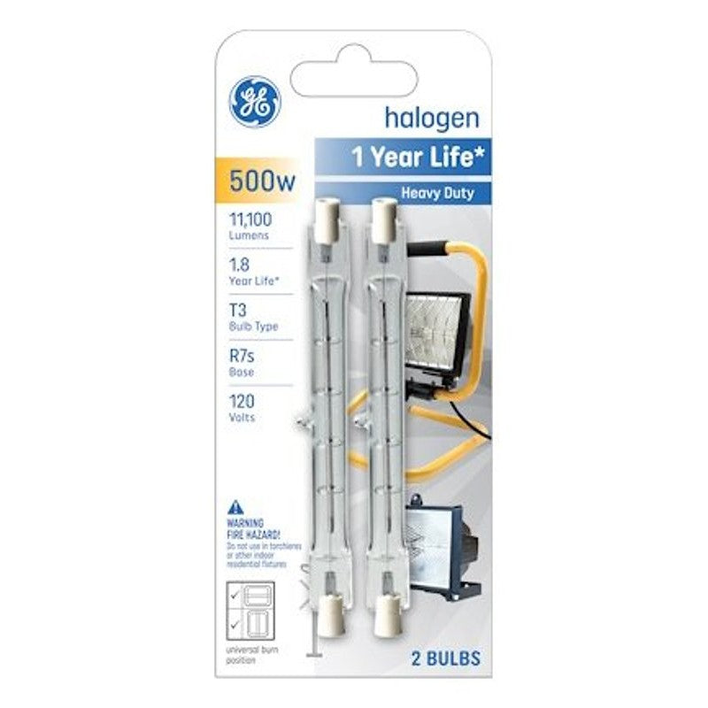 GE 85048 Halogen Bulb, 500 W, R7s Lamp Base, T3 Lamp, 11100 Lumens, 2000 hr Average Life