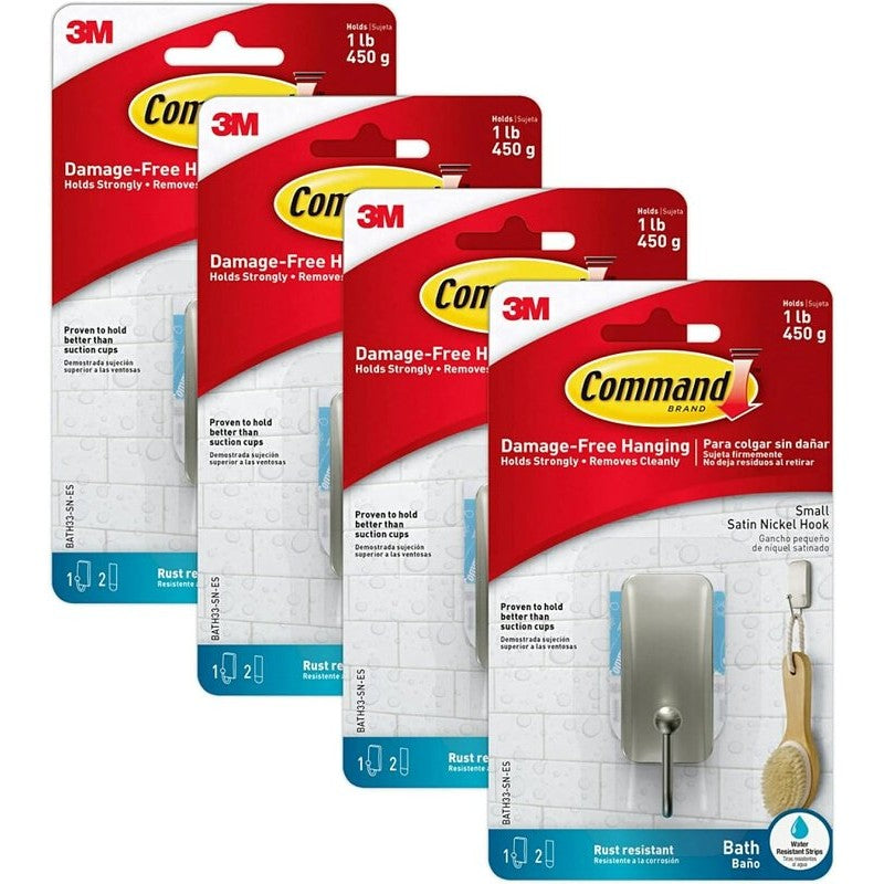 Command BATH33-SN-ES Small Bath Hook, 1 lb, 1-Hook, Metal/Plastic, Gray, Satin Nickel