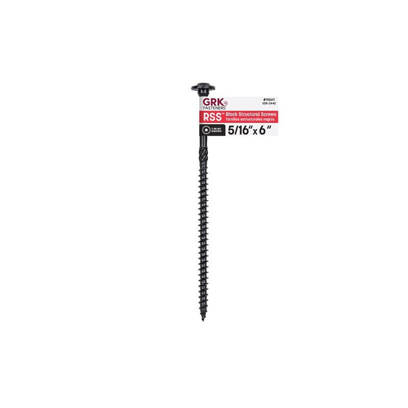 GRK Fasteners RSS Series 95611 Structural Screw, 6 in L, Coarse Thread, Washer Head, Torx Drive, Steel, Zinc-Plated, 1 (Pack of 40)