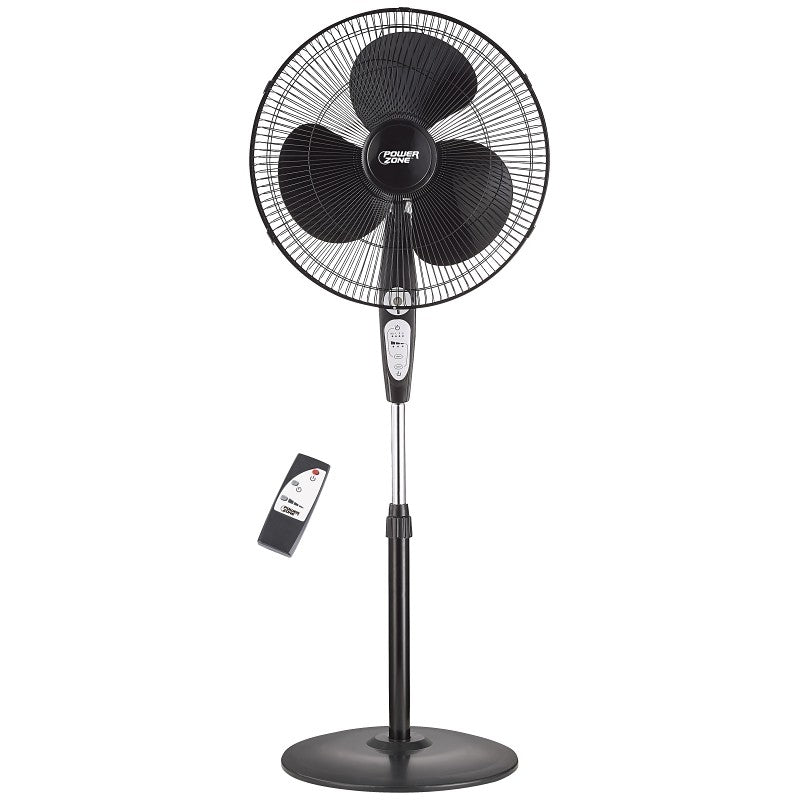 PowerZone SP2-18ARY Stand Fan, 120 V, 0.54 A, 90 deg Sweep, 18 in Dia Blade, 3-Blade, Plastic Blade, Black