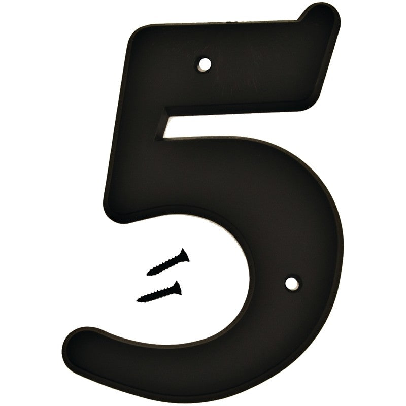 Hy-Ko 30200 Series 30205 House Number, Character: 5, 6 in H Character, Black Character, Plastic (Pack of 5)