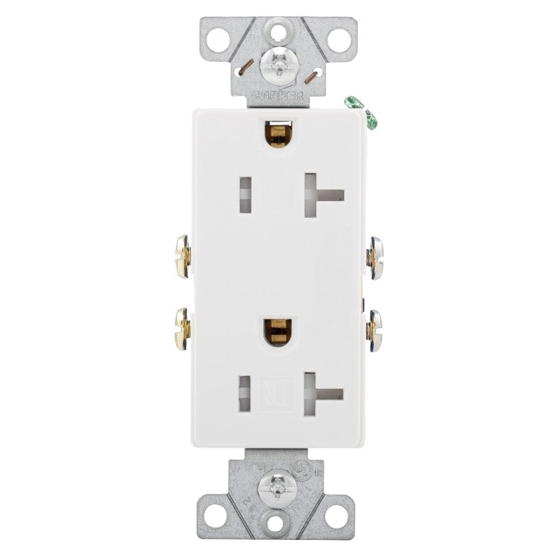 Eaton Wiring Devices TR1307W-BOX Duplex Receptacle, PVC, White, 2-Pole, 20 A, 125 V, Back, Side Wiring, 60 Hz