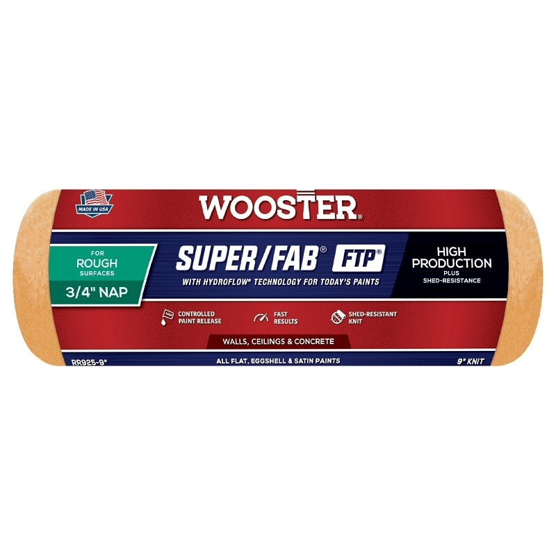 Wooster RR925-9 Roller Cover, 3/4 in Thick Nap, 9 in L, Knit Fabric Cover, Lager