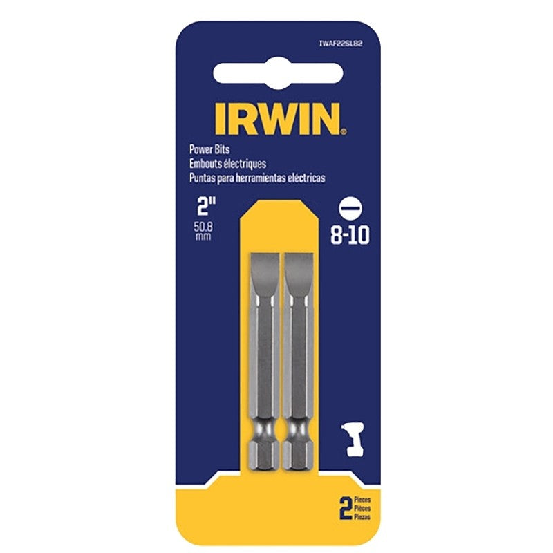 Irwin IWAF22SL82 Power Bit, #8-10 Drive, Slotted Drive, 1/4 in Shank, Hex Shank, 1-15/16 in L, Steel, 2/PK