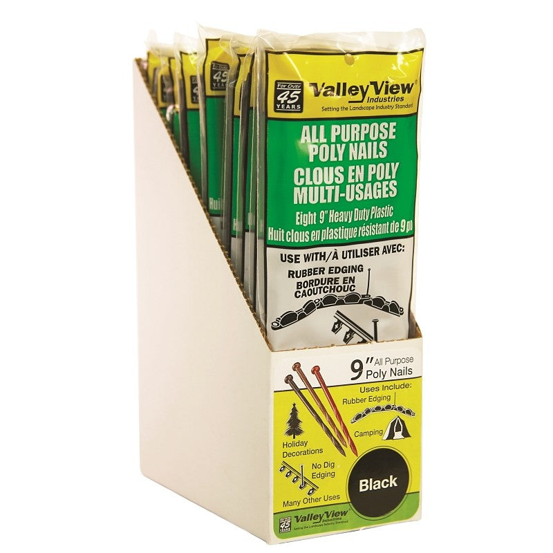 DeWitt PN-R8-BBK Nail, 9 in L, Poly, Spiral Shank, Black, 1 PK