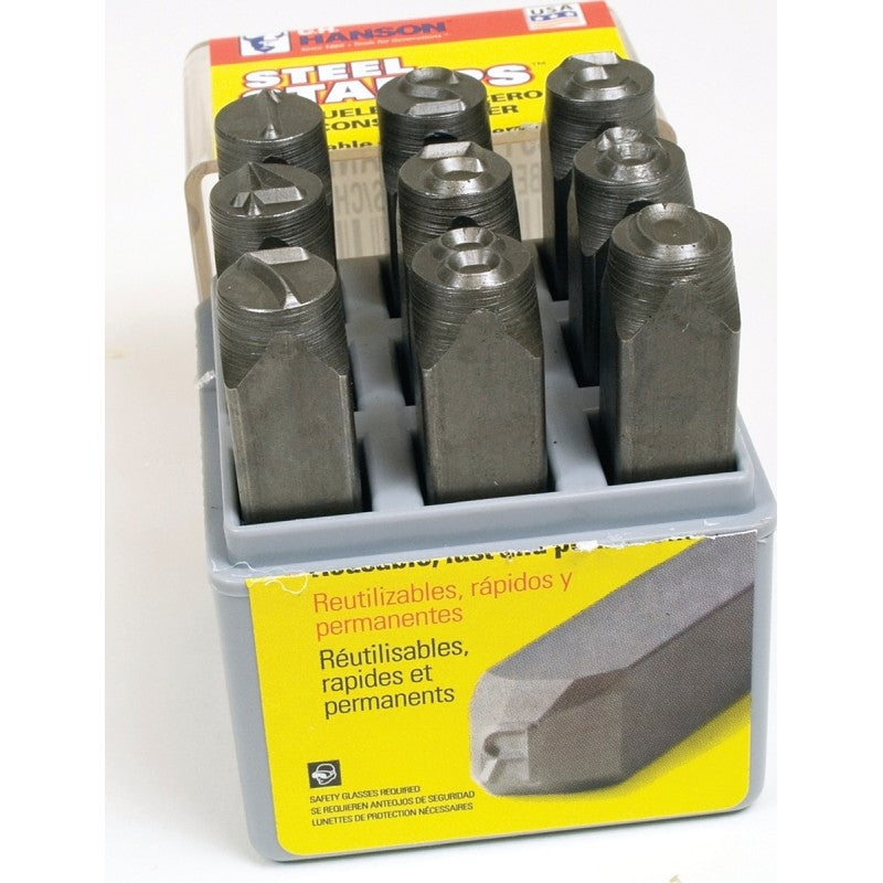 CH Hanson 20581 Number Stamp Set, 9-Piece, Steel, Specifications: 1/4 in Character, 3/8 x 2-5/8 Shank