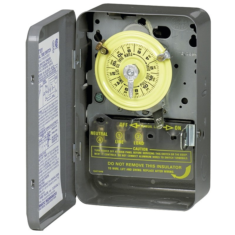 Intermatic T101 Mechanical Timer Switch, 40 A, 120 V, 3 W, Gray, 24 hr Time Setting, 12 On/Off Cycles Per Day Cycle