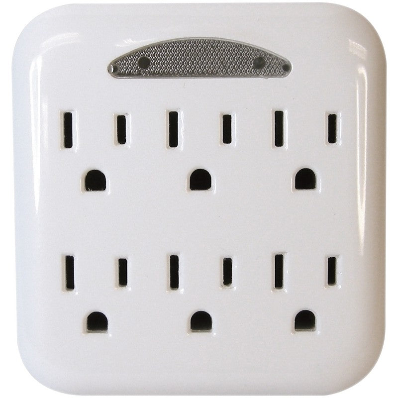 PowerZone OR801105 Outlet Tap, 125 V, 6-Outlet, White