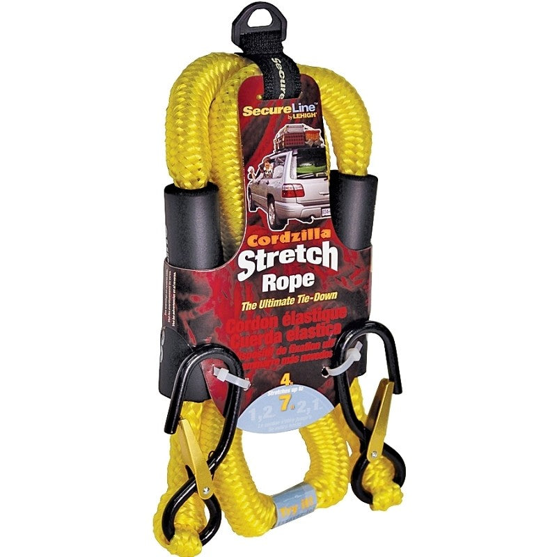 SecureLine CZB4 Stretch Rope, 8 mm Dia, 4 ft L, Polypropylene, Yellow