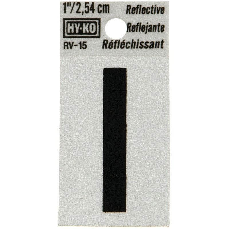Hy-Ko RV-15/I Reflective Letter, Character: I, 1 in H Character, Black Character, Silver Background, Vinyl (Pack of 10)