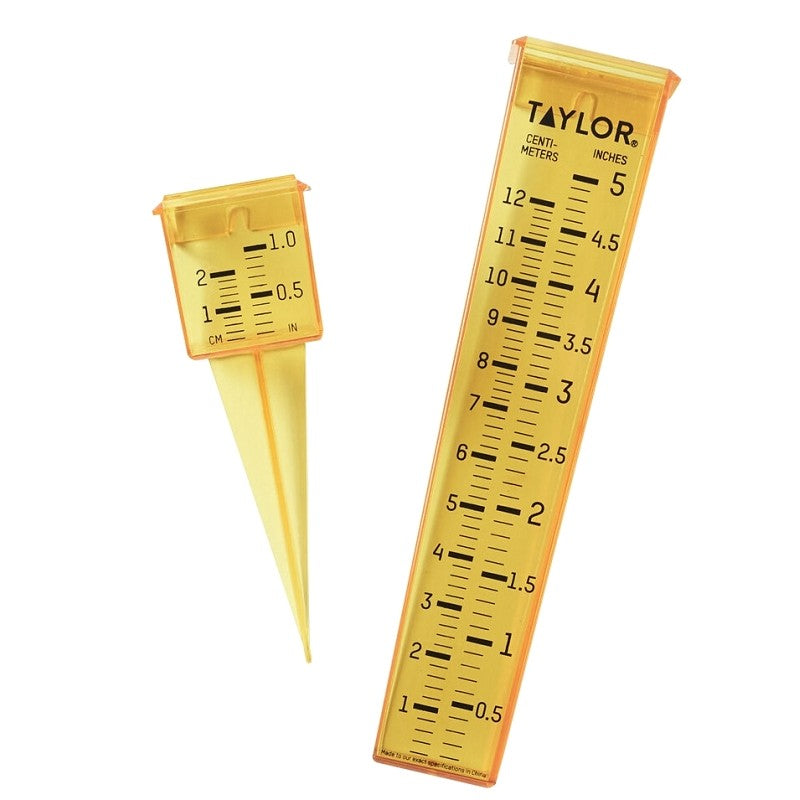 Taylor ClearVu 2715 Rain and Sprinkler Gauge, 5 in Rain, 1 in Sprinkler, Yellow