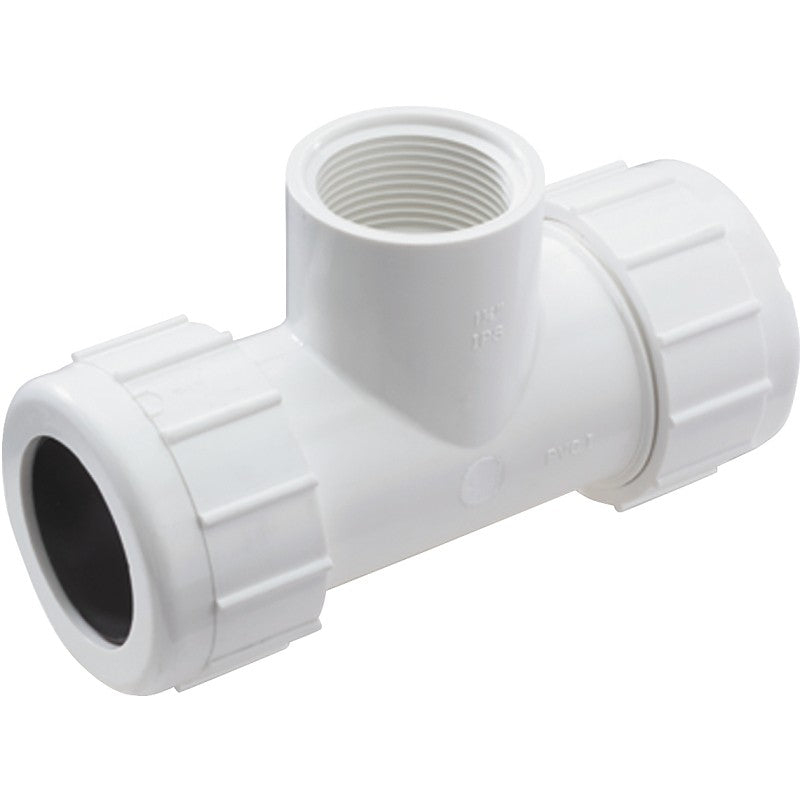 NDS CPT-0500-S Pipe Tee, 1/2 in, Compression x Slip-Joint, PVC, White, SCH 40 Schedule, 150 psi Pressure