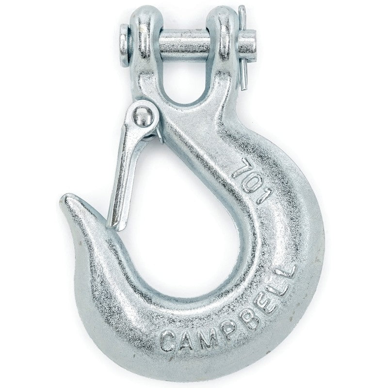 Campbell T9700624 Clevis Slip Hook with Latch, 3/8 in, 5400 lb Working Load, 43 Grade, Steel, Zinc