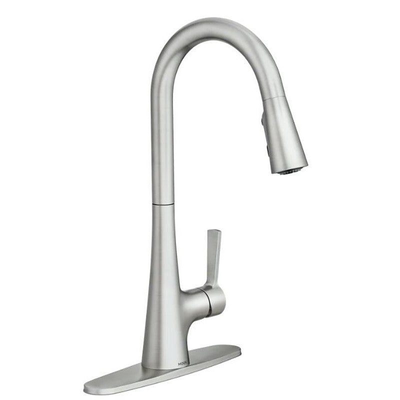 Moen Mikah 87069 Series 87069SRS Pull-Down Kitchen Faucet, 1.5 gpm, 1-Handle, 1, 3-Faucet Hole, Metal, Deck