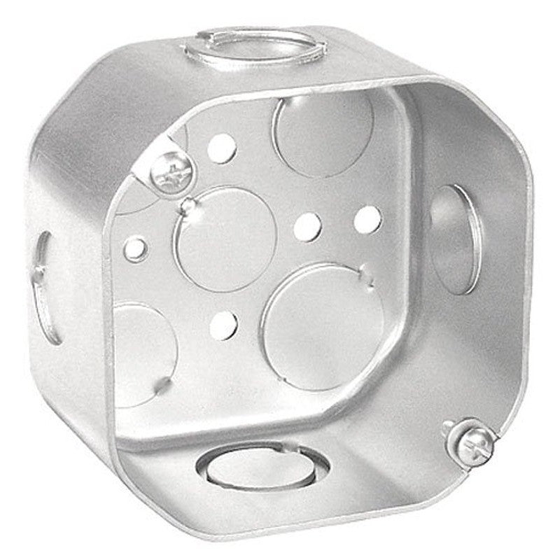 Southwire 54171-S-UPC Octagon Box, 4 in OAW, 2-1/8 in OAD, 9-Knockout, Steel Housing Material, Silver, Galvanized