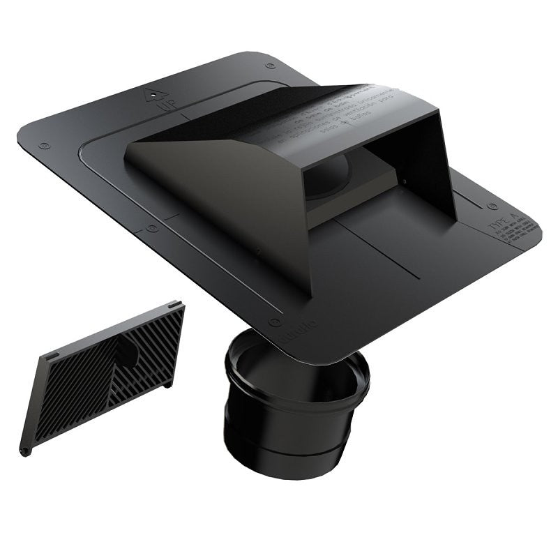 Canplas 6014BL Roof Dryer and Bathroom Exhaust Vent, 6-1/8 in W Hood, 3-1/4 in H Hood, 4 in Duct, Black Hood