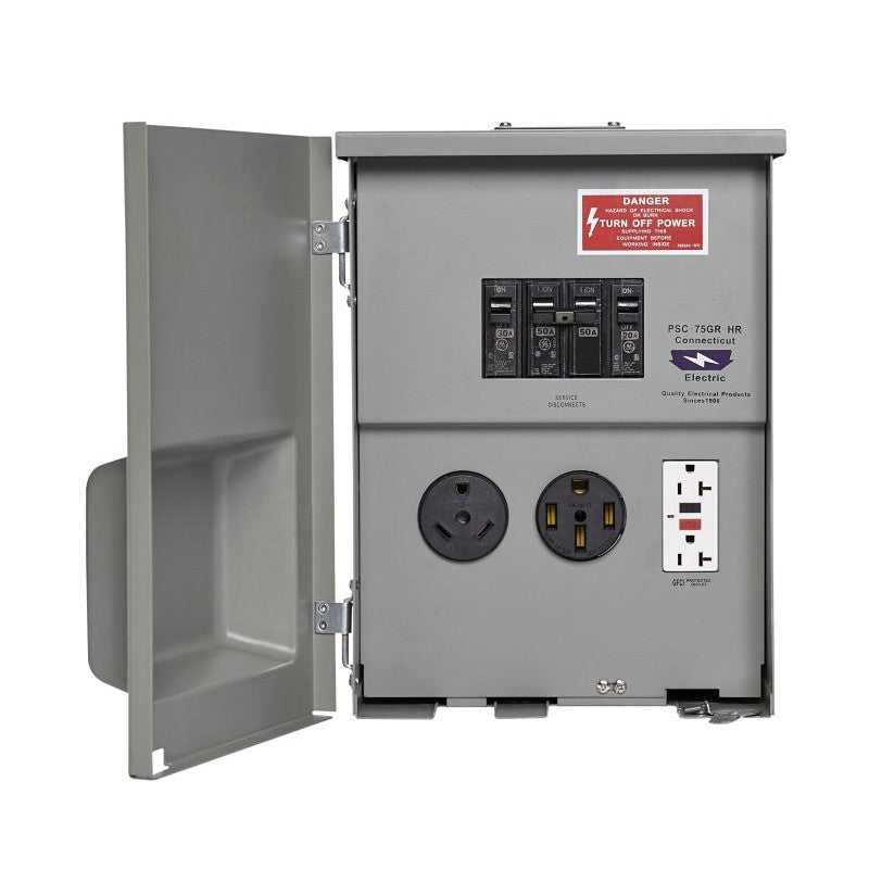 Connecticut Electric CESMPSC75GRHR RV/EV Power Outlet, 1-Phase, 80 A, 120/240 VAC, 6-Space, 4-Knockout, 3R Enclosure