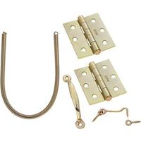 Screen Door Hinge Set With Spring Pull And Hook/Eye Bright Brass