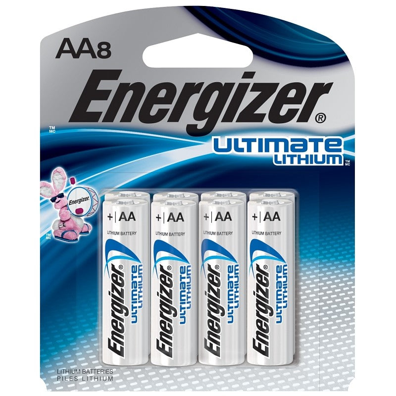 Energizer L91 Series L91SBP-8 Battery, 1.5 V Battery, AA Battery, Lithium