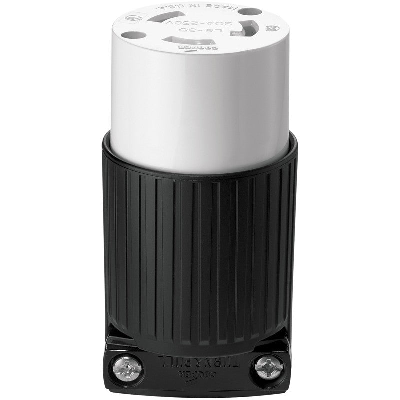 Eaton Wiring Devices L630C Twist Lock Connector, 2 -Pole, 30 A, 250 V, NEMA: NEMA L6-30, Black/White