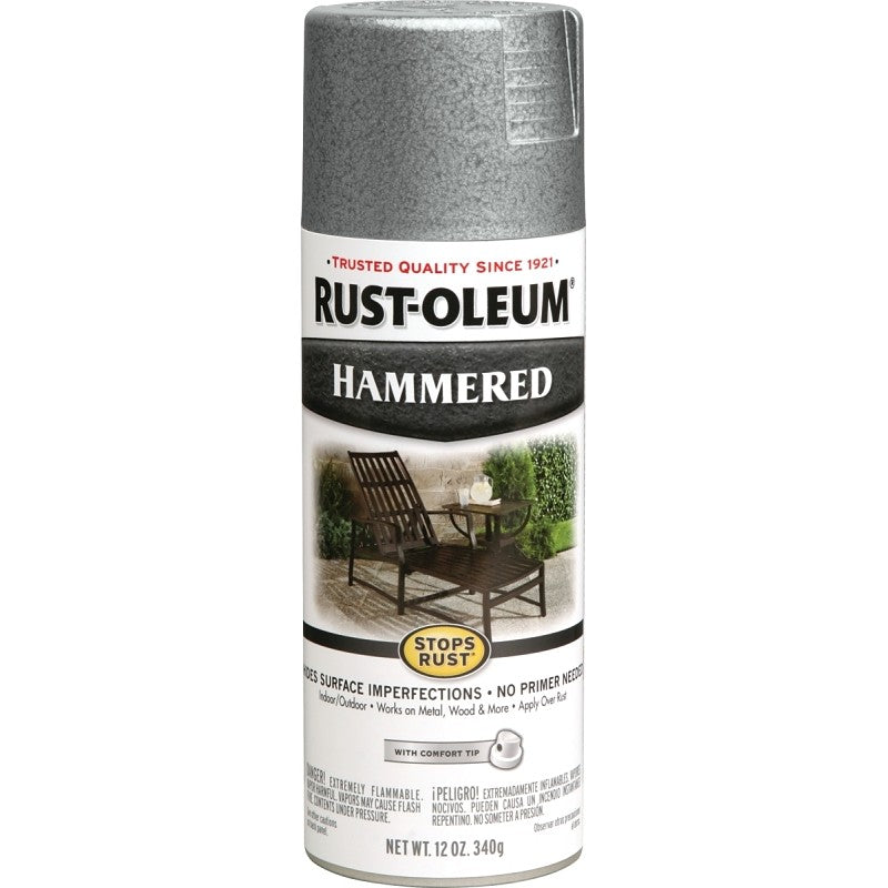 Rust-Oleum 7213830 Rust Preventative Spray Paint, Hammered, Silver, 12 oz, Can