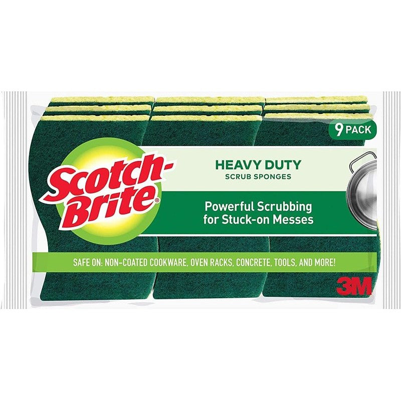 Scotch-Brite 429-5 Heavy-Duty Scrub Sponge, Fiber Abrasive, 111 mm L, 66 mm W, Green/Yellow