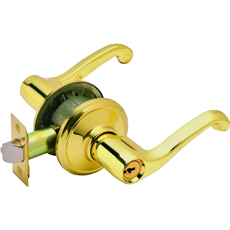 Schlage F Series F51A V FLA 505 Entry Lever, Mechanical Lock, Bright Brass, Metal, Residential, 2 Grade