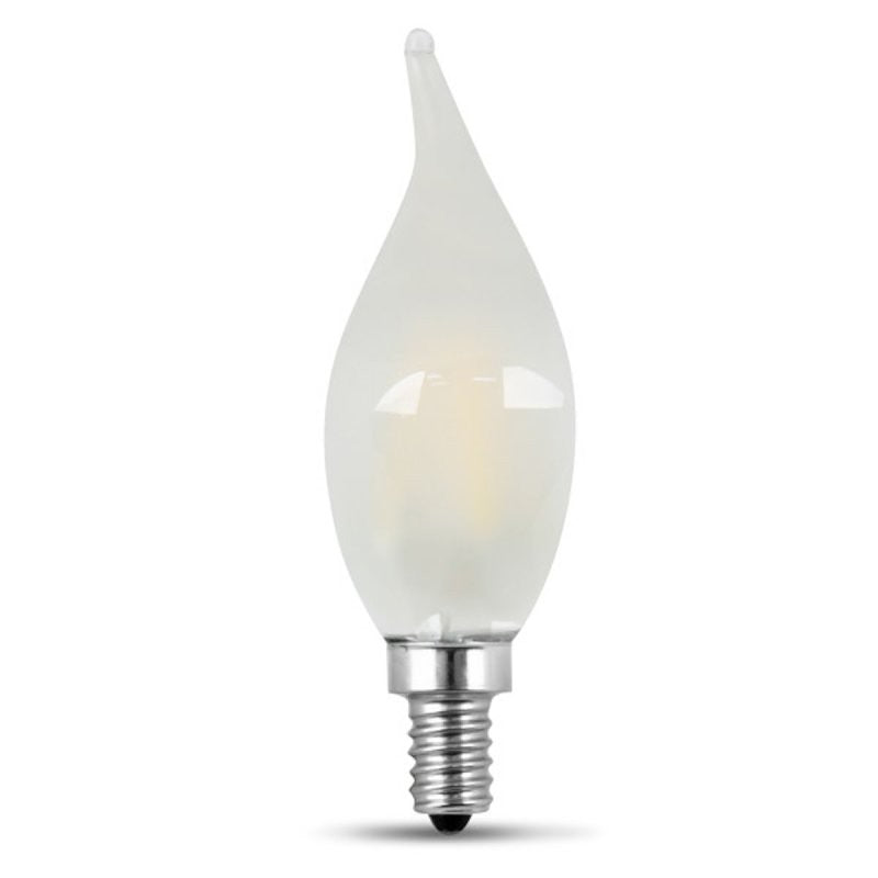 Feit Electric BPCFF60/927CA/FIL/2 LED Bulb, 120 V, 500 Lumens, 5.5 W, Flame Tip Lamp, 60 W Equivalent, Dimmable, 2/PK