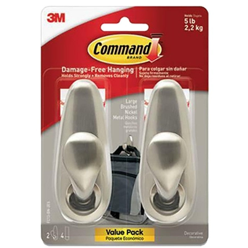 Command Forever Classic Series FC13-BN-2ES Large Decorative Hook, Metal, Brushed Nickel, 5 lb
