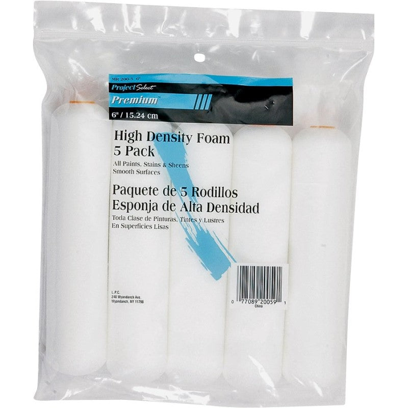 Linzer MR200-5-6 Roller Cover, White, 1/4 in Thick Nap, 6 in L, Foam Cover