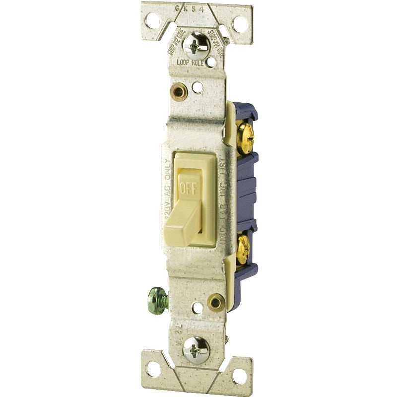 Eaton Wiring Devices C1301-7V Series Toggle Switch, Ivory, 15 A, 120 V, Push-In Terminal, 5-20R
