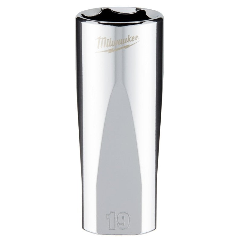 Milwaukee 45-34-0119 Socket, 19 mm Socket, Deep Socket, 3.543 in OAL, 3/8 in Drive, 6-Point, Chrome Vanadium Steel