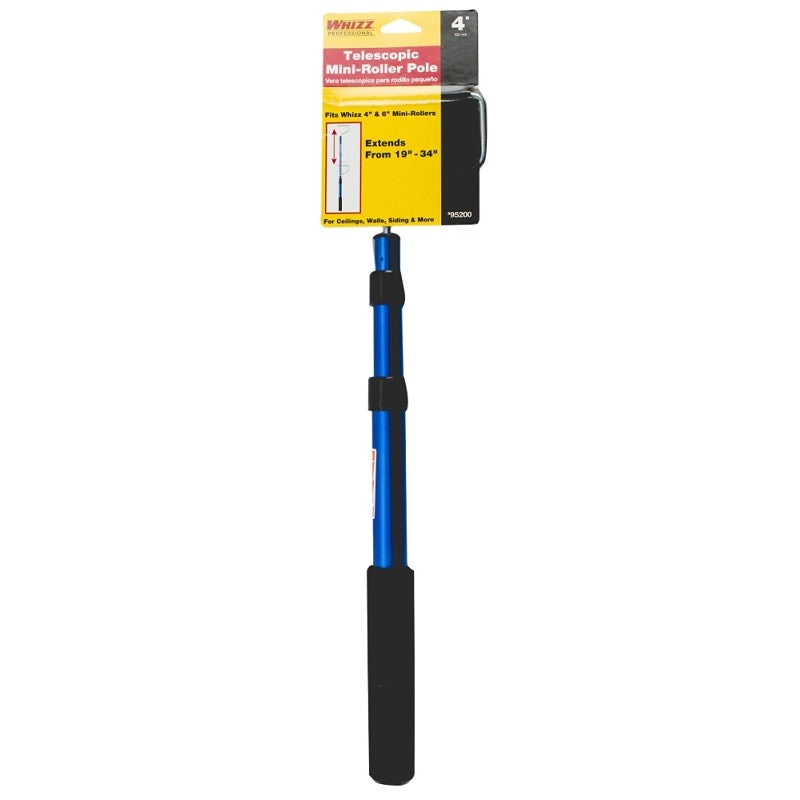 Whizz 95200 Mini Roller Pole, 19 to 34 in L, Aluminum, Telescopic Handle, Blue