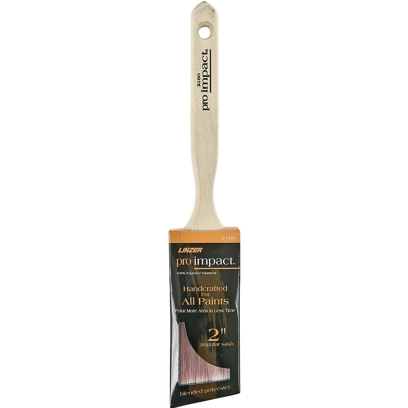 Linzer WC 2160-2 Paint Brush, Natural Handle, Wood Handle, 2 in W, 2-1/2 in L Bristle, Polyester Bristle, Sash Handle