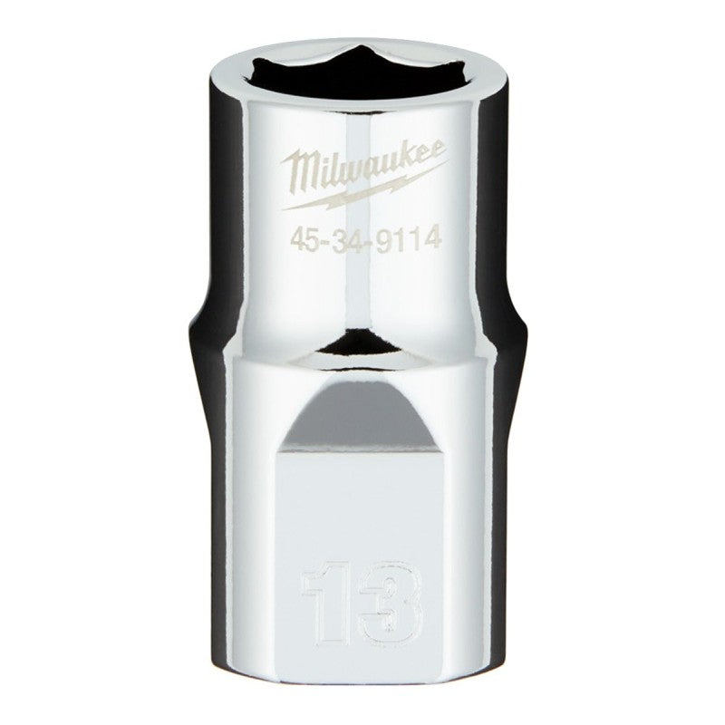 Milwaukee 45-34-9114 Socket, 13 mm Socket, Standard Socket, 1/2 in Drive, 6-Point, Chrome Vanadium Steel, Chrome