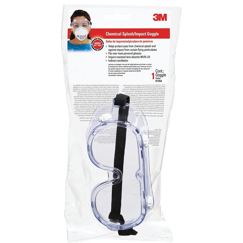 3M 91252-80024 Chemical Splash Goggles, Impact Lens, Polycarbonate Lens