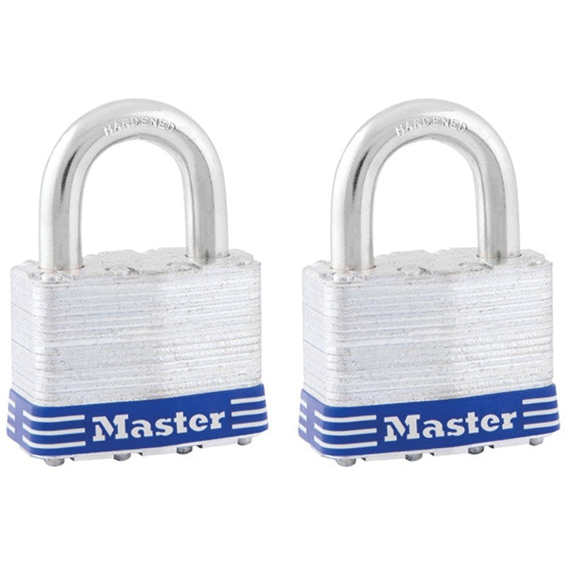 Master Lock 5T Padlock, Keyed Alike Key, 3/8 in Dia Shackle, 1 in H Shackle, Boron Alloy Shackle, Steel Body, Laminated