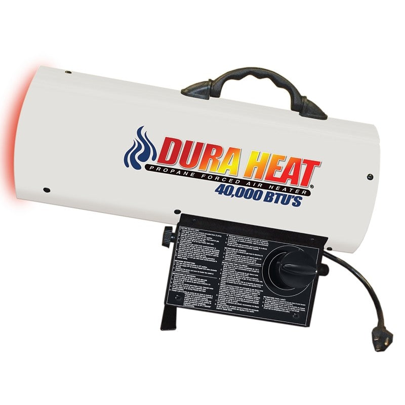 Dura Heat GFA40 Forced Air Heater, 20 lb Fuel Tank, Liquid Propane, 40000 Btu, 1000 sq-ft Heating Area, White