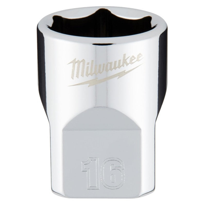 Milwaukee 45-34-9086 Socket, 16 mm Socket, Standard Socket, 3/8 in Drive, 6-Point, Chrome Vanadium Steel, Chrome