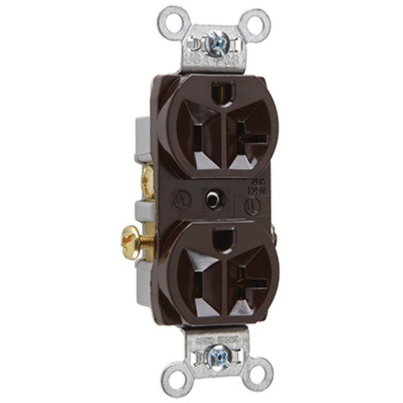 Legrand CR20 Duplex Receptacle, 2 -Pole, 20 A, 125 V, Side Wiring, NEMA: 5-20R, Brown
