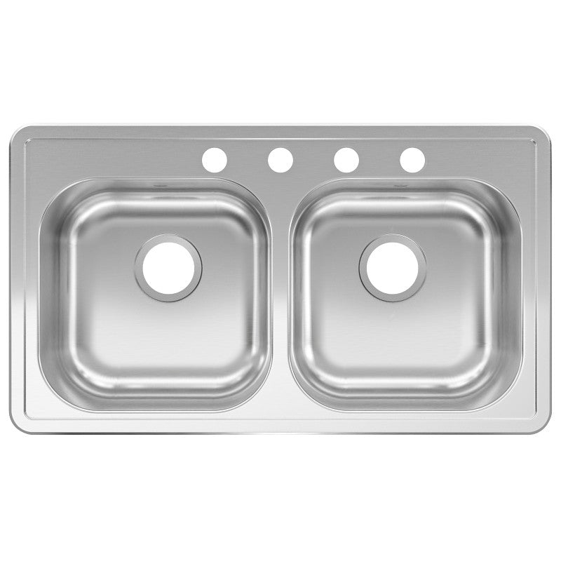 Kindred RDLA3319-6-4CBN Kitchen Sink, 32-15/16 in OAW, 6 in OAD, 18-15/16 in OAH, Stainless Steel, Topmount/Drop-In
