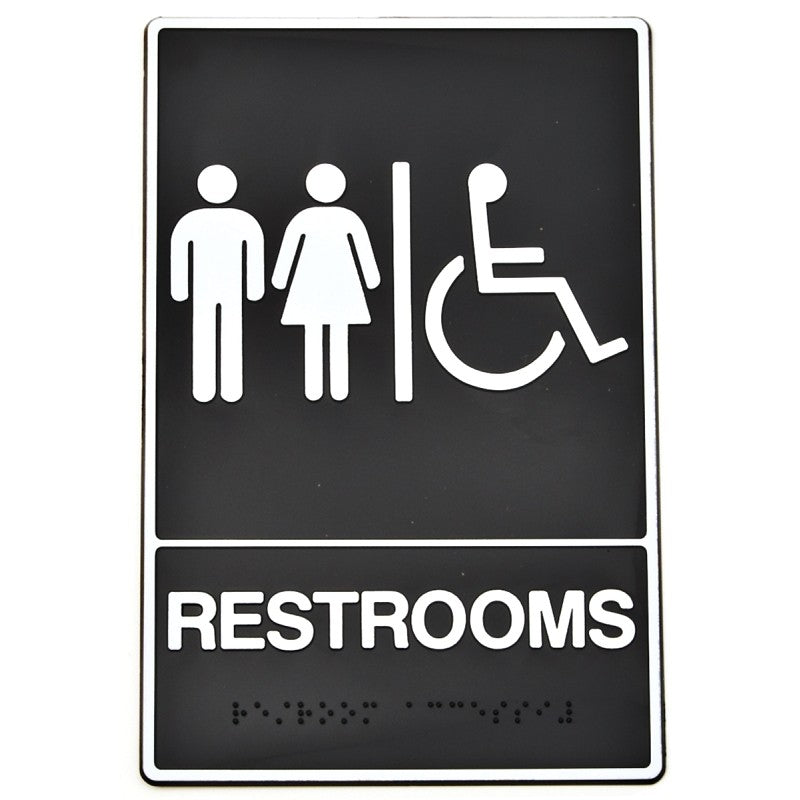 Hy-Ko DB-5 Graphic Sign, Rectangular, REST ROOM, White Legend, Black Background, Plastic, 6 in W x 9 in H Dimensions (Pack of 3)