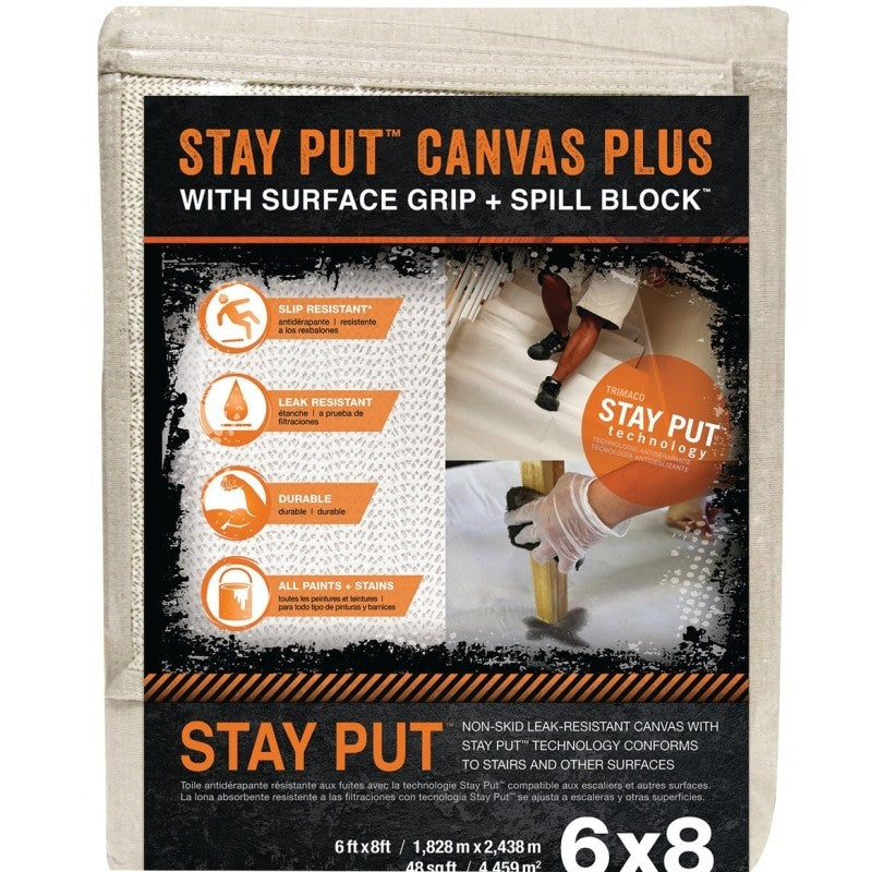 Trimaco STAY PUT PLUS 04329 Drop Cloth, 8 ft L, 6 ft W, Canvas
