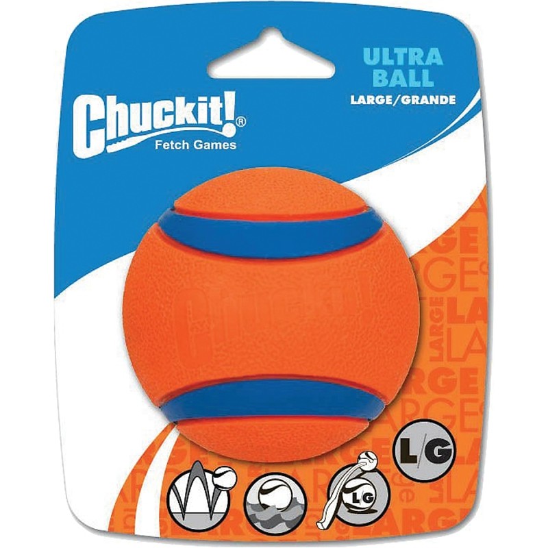 Chuckit! 17030 Dog Toy, Ultra Ball, L, Rubber, Blue/Orange