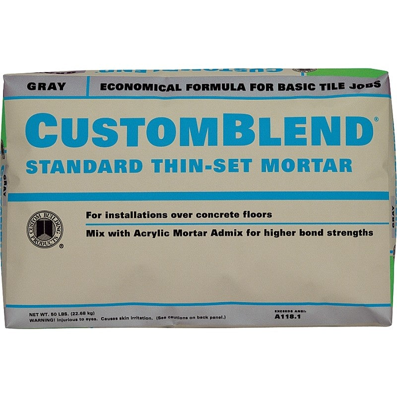 Custom CBTSG50 Series Thin-Set Mortar, Gray, Powder, 50 lb Bag, 85 to 95 sq-ft Coverage Area