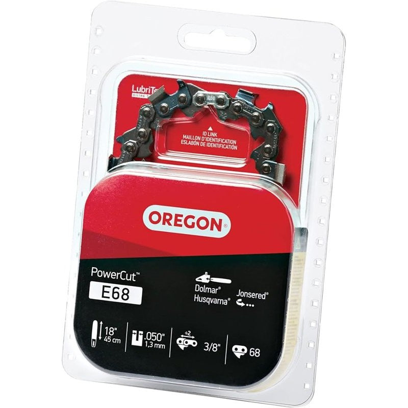 Oregon PowerCut E68 Chainsaw Chain, 18 in L Bar, 0.05 Gauge, 3/8 in TPI/Pitch, 68-Link