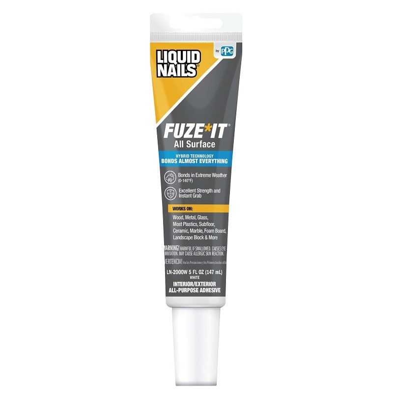 Liquid Nails Fuze*It LN-2000W All Surface Adhesive, White, 5 oz Squeeze Tube