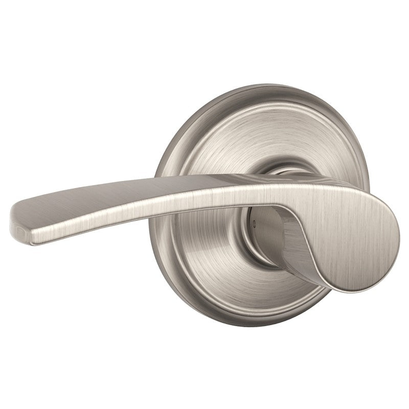 Schlage F Series F10MER619 Passage Lever, Mechanical Lock, Satin Nickel, Metal, Residential, 2 Grade, 7/8 in Housing Dia