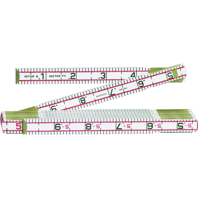 Crescent Lufkin Red End Series 1066DN Engineer's Scale Rule, Regular, 1/10ths, 1/100ths, Feet Graduation, Wood, White